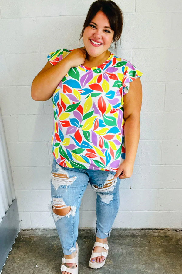 Feeling Playful Lavender & Yellow Floral Print Flutter Sleeve Top - Coeur de la Mode