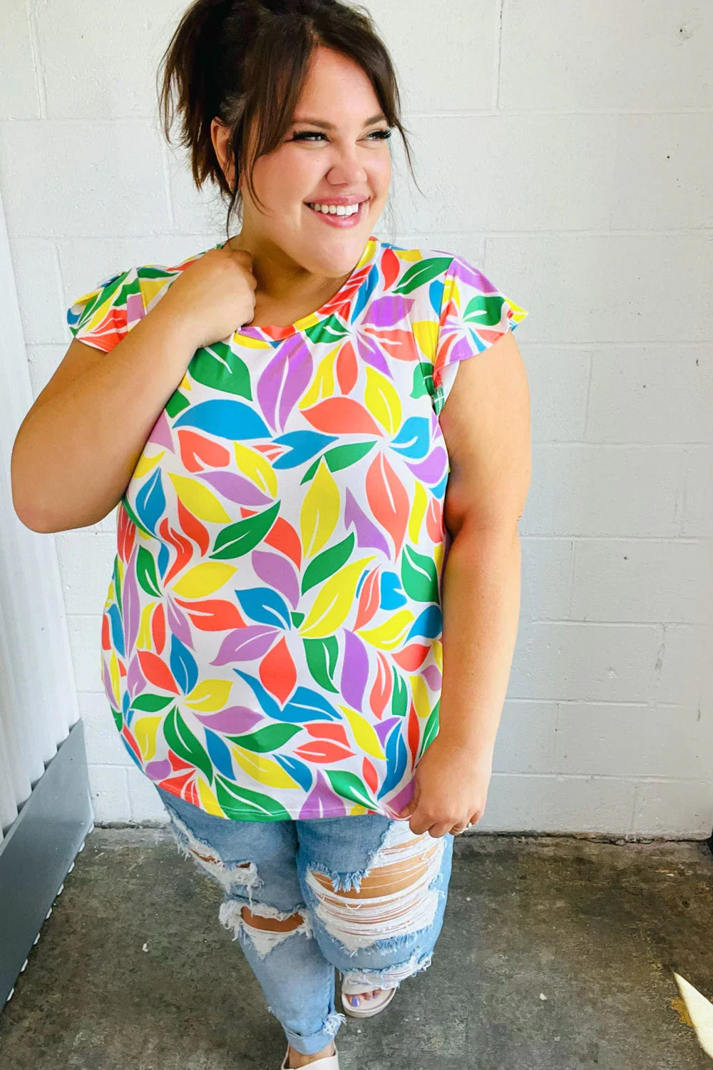 Feeling Playful Lavender & Yellow Floral Print Flutter Sleeve Top - Coeur de la Mode