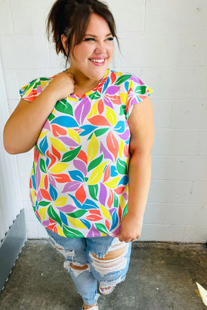 Feeling Playful Lavender & Yellow Floral Print Flutter Sleeve Top - Coeur de la Mode