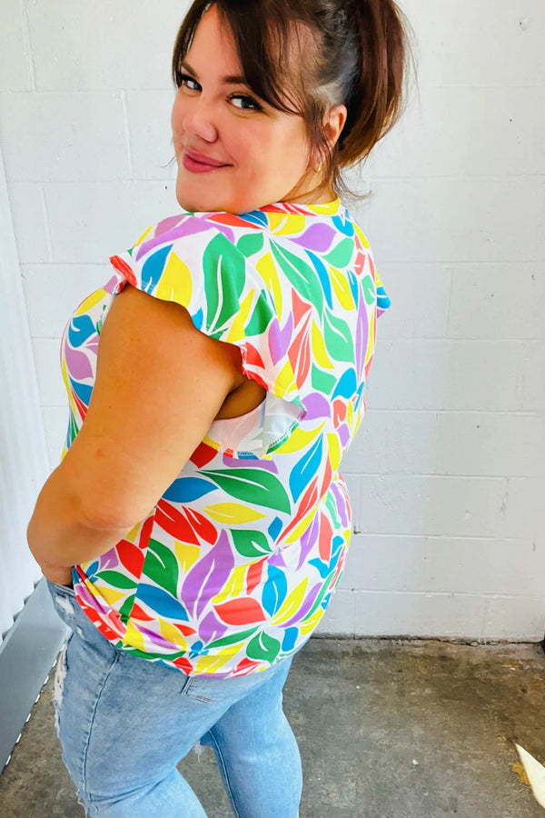 Feeling Playful Lavender & Yellow Floral Print Flutter Sleeve Top - Coeur de la Mode