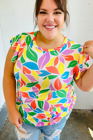 Feeling Playful Lavender & Yellow Floral Print Flutter Sleeve Top - Coeur de la Mode