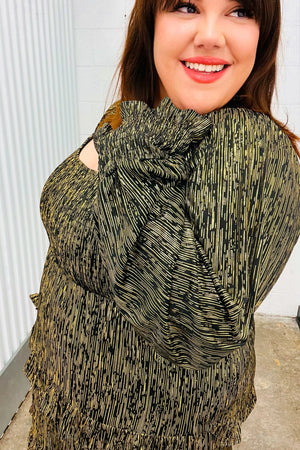 Dazzling Black Gold Foiled Smocked Fit & Flare Dress - Coeur de la Mode