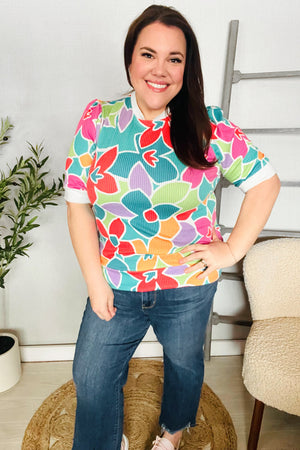 Spring Vibes Multicolor floral Rib Back Bow Tie Detail Top - Coeur de la Mode