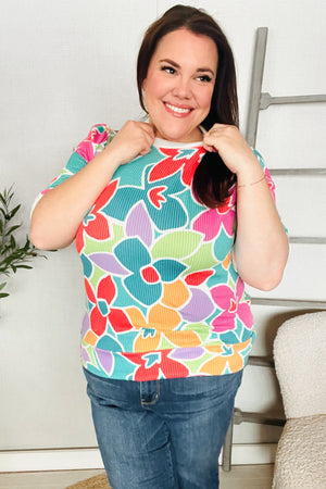 Spring Vibes Multicolor floral Rib Back Bow Tie Detail Top - Coeur de la Mode