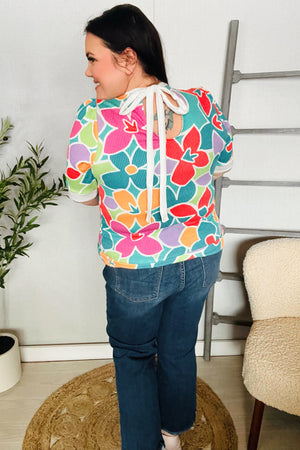 Spring Vibes Multicolor floral Rib Back Bow Tie Detail Top - Coeur de la Mode