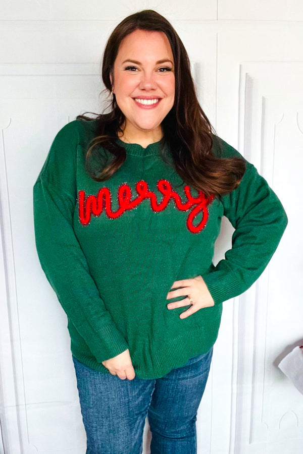 Be Merry Hunter Green Pop Up Lurex Sweater - Coeur de la Mode