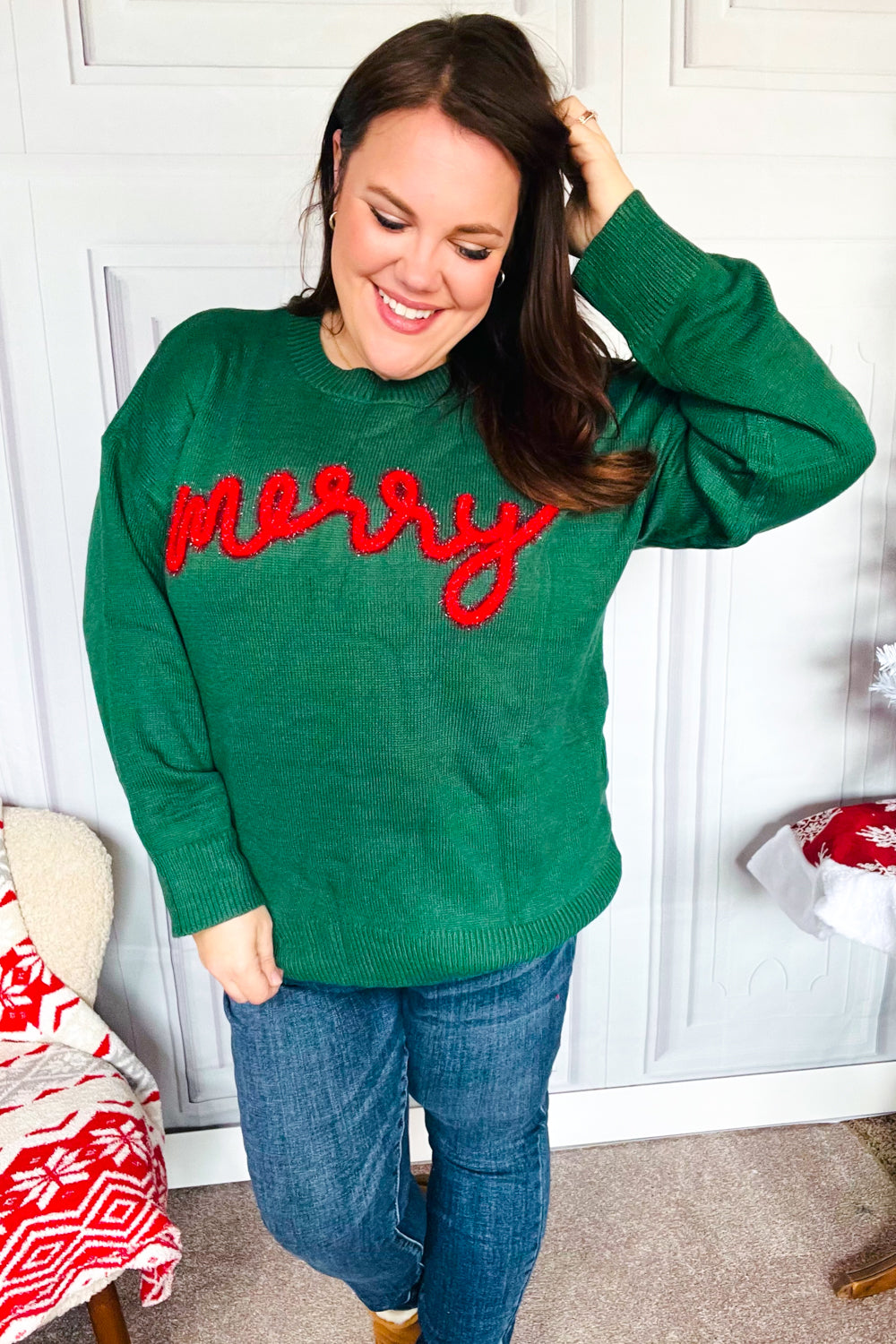 Be Merry Hunter Green Pop Up Lurex Sweater - Coeur de la Mode