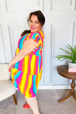 Eyes On You Multicolor Abstract Print Smocked Ruffle Sleeve Dress - Coeur de la Mode