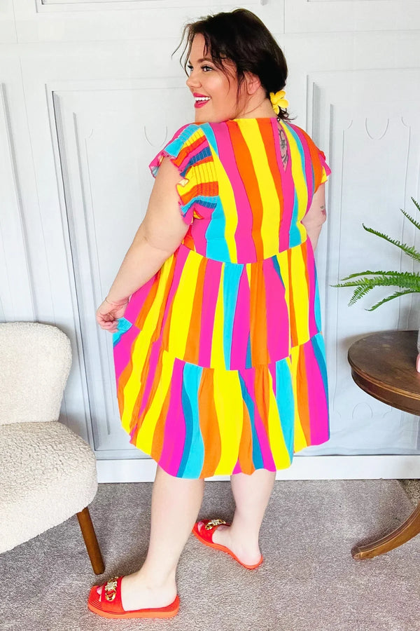 Eyes On You Multicolor Abstract Print Smocked Ruffle Sleeve Dress - Coeur de la Mode