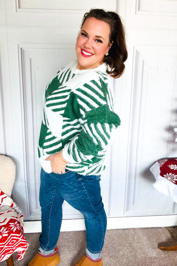 Under The Christmas Tree Green Plaid Soft Brushed Hairy Sweater - Coeur de la Mode