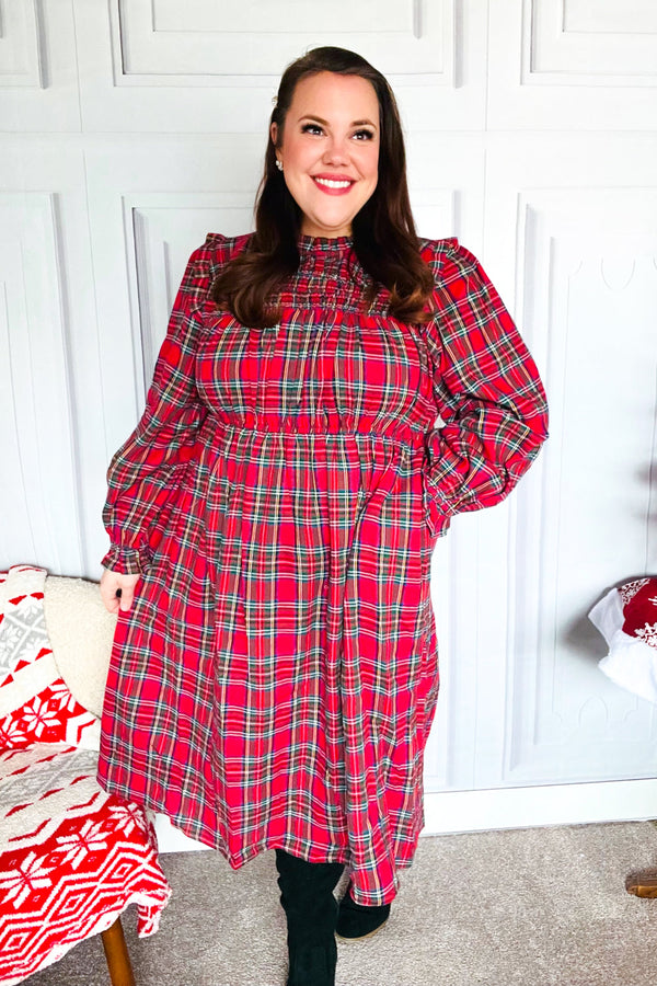 All I Want Hunter Red Plaid Check Woven Pocketed Dress - Coeur de la Mode