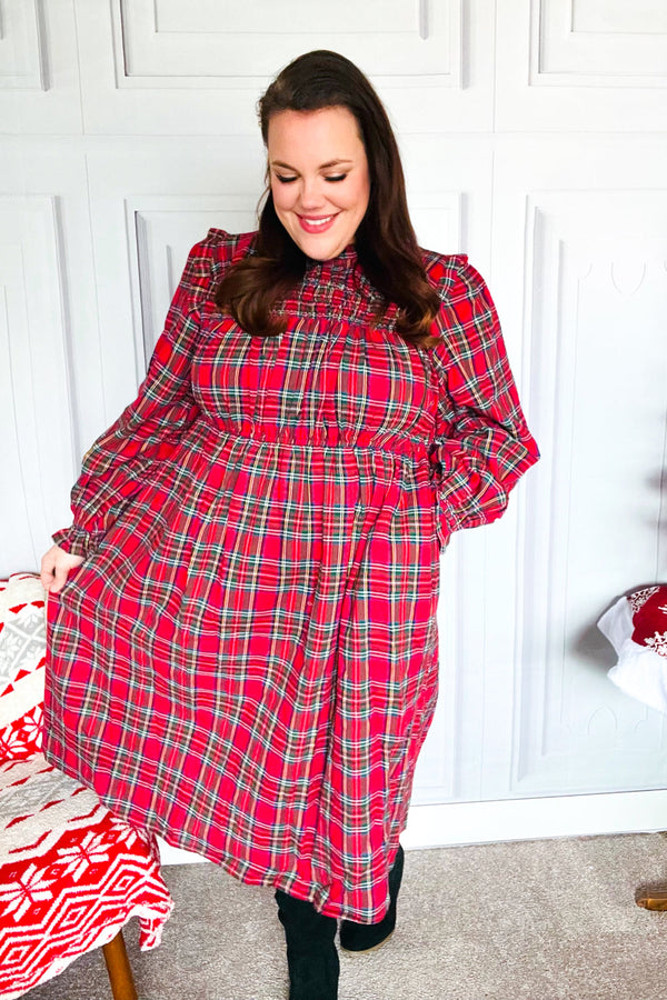 All I Want Hunter Red Plaid Check Woven Pocketed Dress - Coeur de la Mode