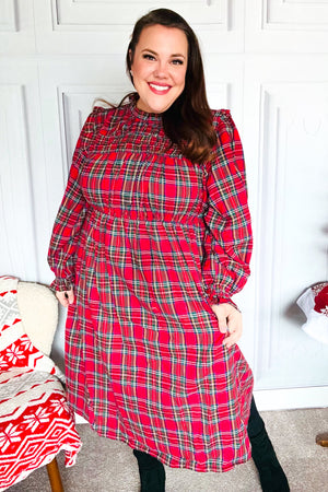 All I Want Hunter Red Plaid Check Woven Pocketed Dress - Coeur de la Mode