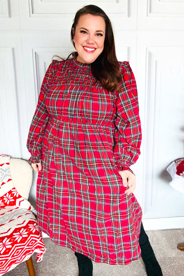 All I Want Hunter Red Plaid Check Woven Pocketed Dress - Coeur de la Mode