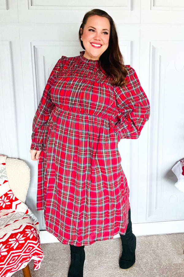 All I Want Hunter Red Plaid Check Woven Pocketed Dress - Coeur de la Mode