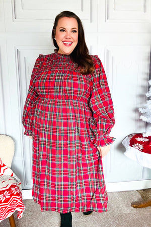 All I Want Hunter Red Plaid Check Woven Pocketed Dress - Coeur de la Mode