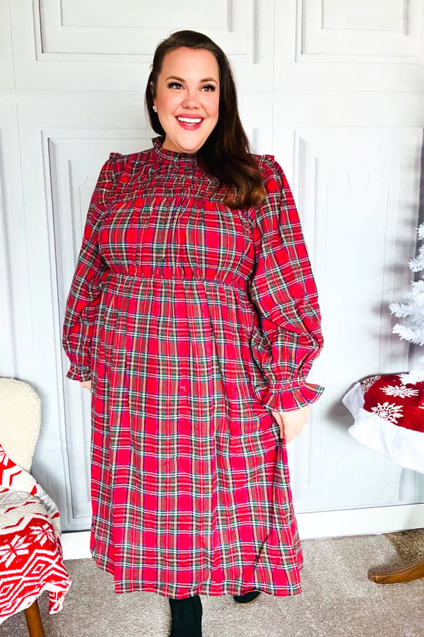 All I Want Hunter Red Plaid Check Woven Pocketed Dress - Coeur de la Mode