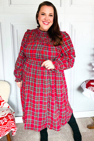 All I Want Hunter Red Plaid Check Woven Pocketed Dress - Coeur de la Mode