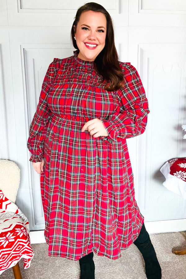 All I Want Hunter Red Plaid Check Woven Pocketed Dress - Coeur de la Mode