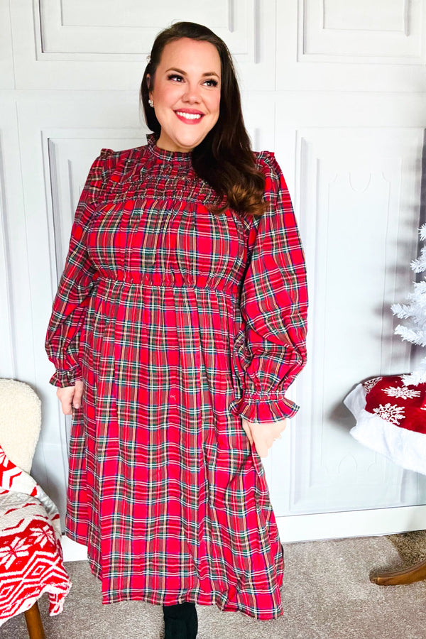 All I Want Hunter Red Plaid Check Woven Pocketed Dress - Coeur de la Mode