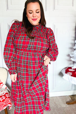 All I Want Hunter Red Plaid Check Woven Pocketed Dress - Coeur de la Mode