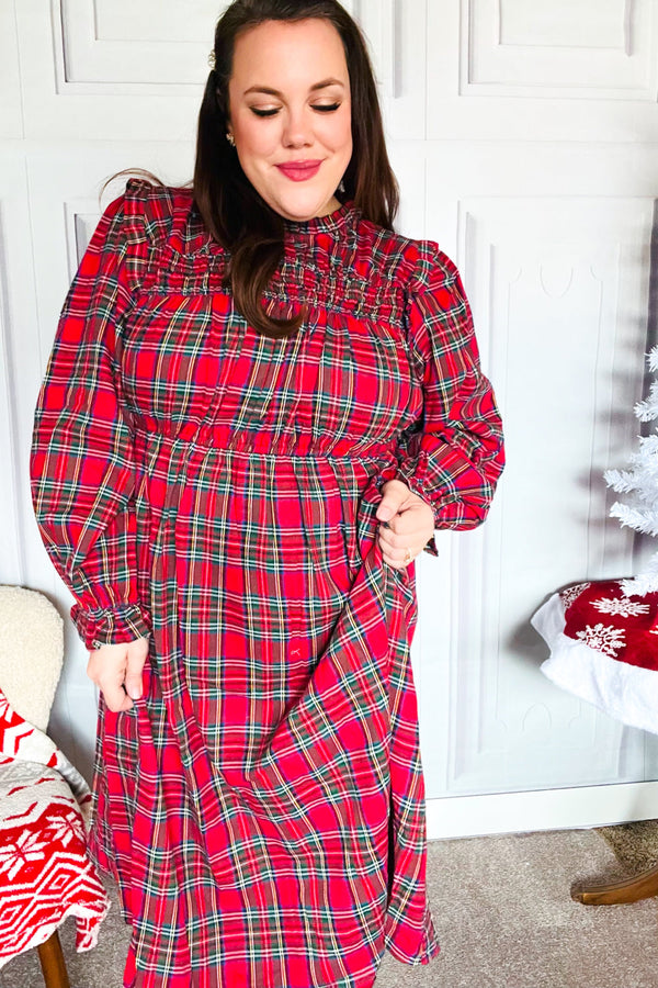 All I Want Hunter Red Plaid Check Woven Pocketed Dress - Coeur de la Mode