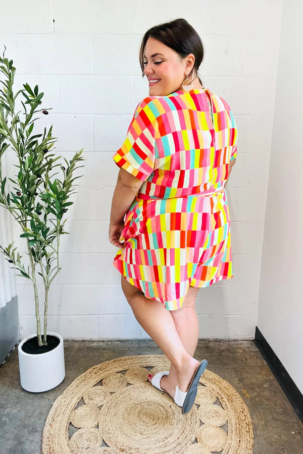 Eyes On You Coral Geo Abstract Surplice Woven Romper - Coeur de la Mode