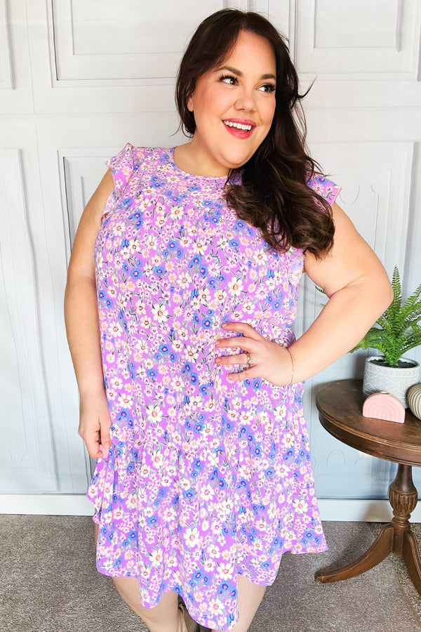 Spring Lilac Floral Tiered Ruffle Sleeve Woven Dress - Coeur de la Mode
