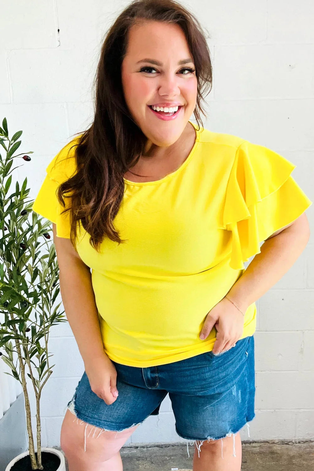 Lovely In Yellow Tiered Double Ruffle Sleeve Woven Top - Coeur de la Mode