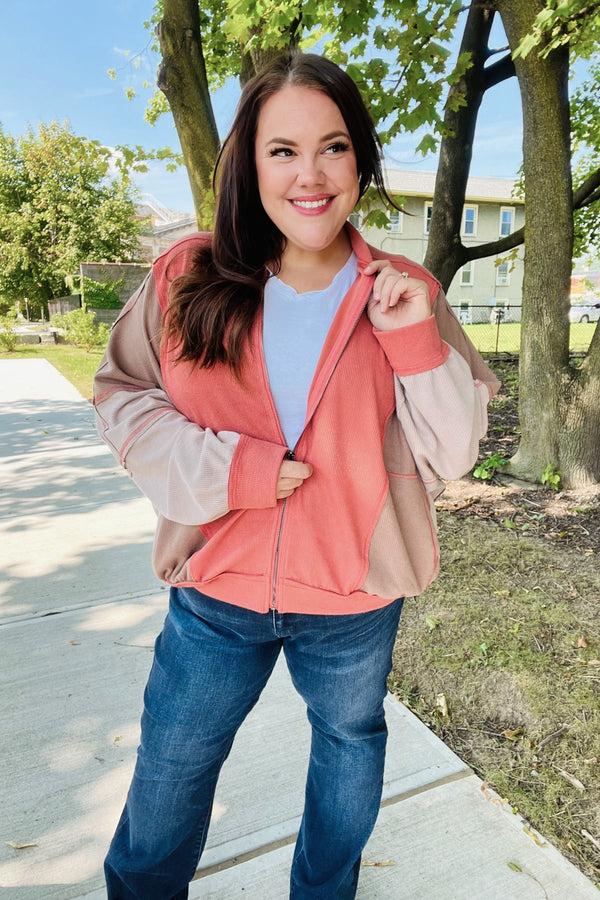Boldy You Camel Dolman Sleeve Colorblock Knit Bomber Jacket - Coeur de la Mode