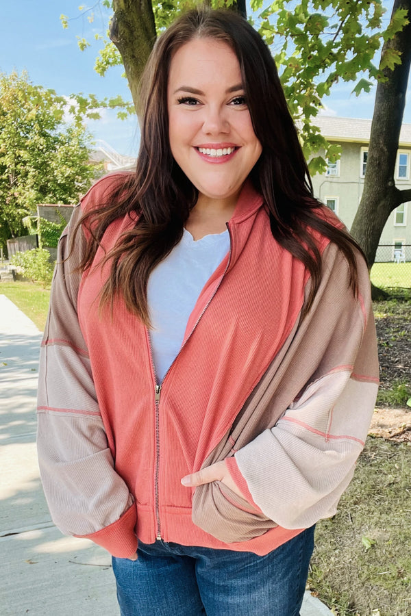 Boldy You Camel Dolman Sleeve Colorblock Knit Bomber Jacket - Coeur de la Mode