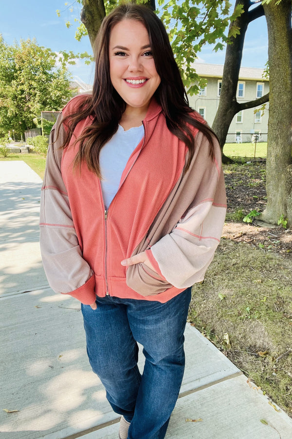Boldy You Camel Dolman Sleeve Colorblock Knit Bomber Jacket - Coeur de la Mode