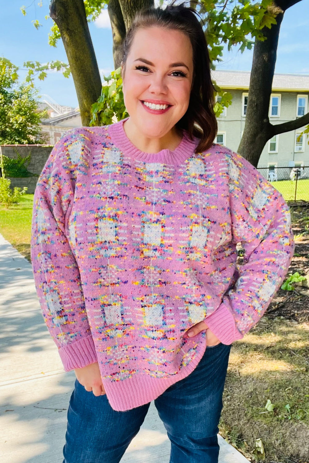 Adorable Pink Multicolor Popcorn Knit Sweater - Coeur de la Mode