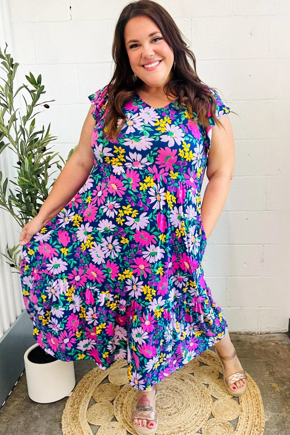 Diva Dreams Navy & Lilac Floral Fit & Flare Midi Dress - Coeur de la Mode