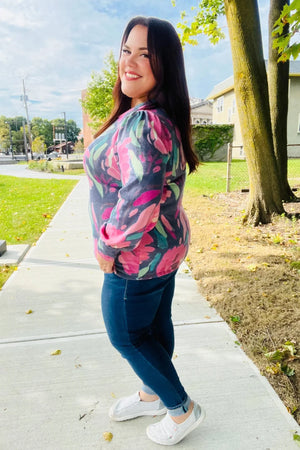 On My Heart Navy Floral Brushed Hacci Sweater Top - Coeur de la Mode