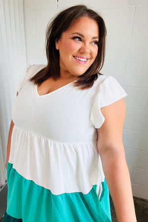 Seafoam & Emerald Tiered Frill Sleeve Midi Dress - Coeur de la Mode