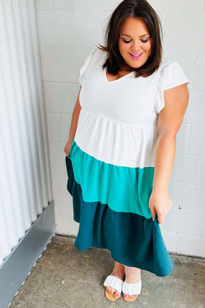 Seafoam & Emerald Tiered Frill Sleeve Midi Dress - Coeur de la Mode