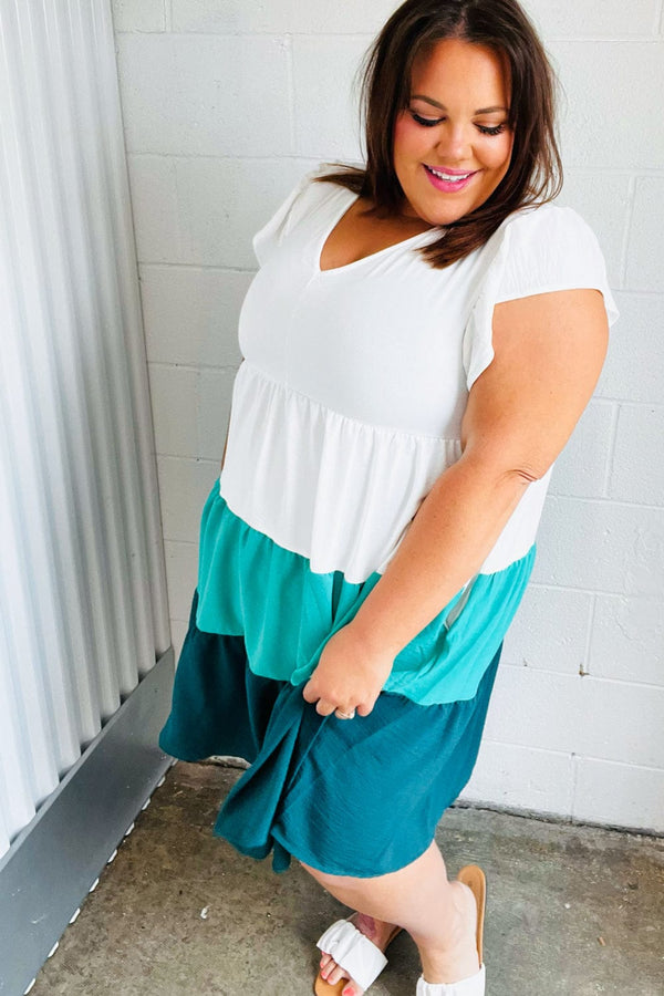 Seafoam & Emerald Tiered Frill Sleeve Midi Dress - Coeur de la Mode