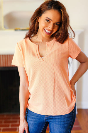 Feel Your Best Coral Baby Waffle Henley Neckline Top (Copy) - Coeur de la Mode