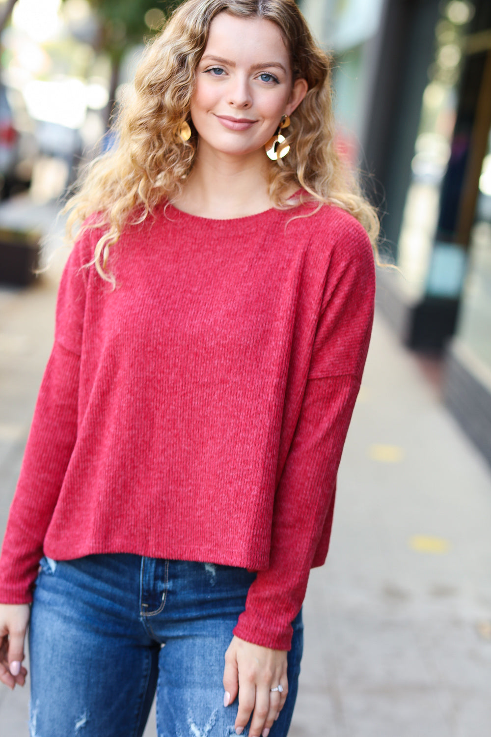 Stay Awhile Red Ribbed Dolman Cropped Sweater - Coeur de la Mode