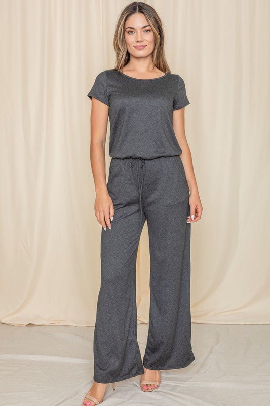 American-Made Comfort: Short Sleeve Jumpsuit with Pockets - Coeur de la Mode
