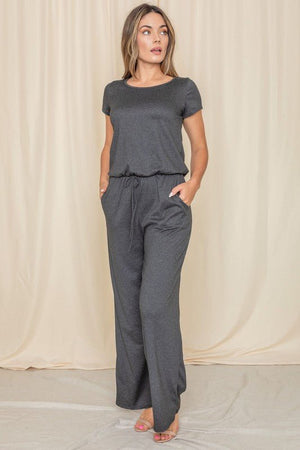 American-Made Comfort: The Essential Short Sleeve Jumpsuit with Pockets - Coeur de la Mode
