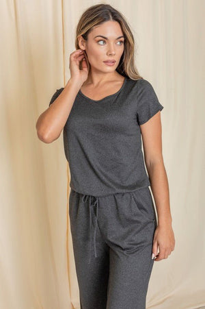 American-Made Comfort: The Essential Short Sleeve Jumpsuit with Pockets - Coeur de la Mode
