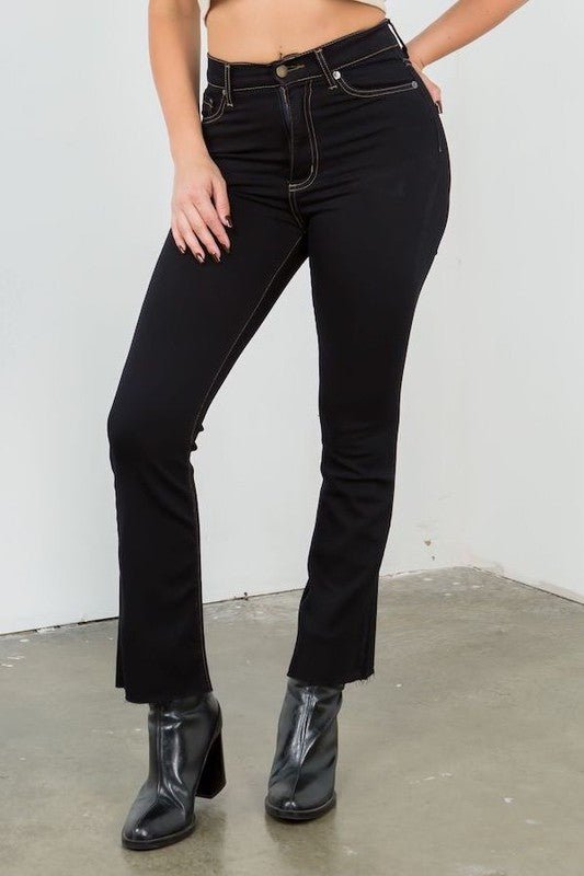 Ankle Cropped Flare Jean in Jet Black - Coeur de la Mode