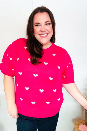 Be Mine Pink & White Heart Oversized Jacquard Sweater - Coeur de la Mode