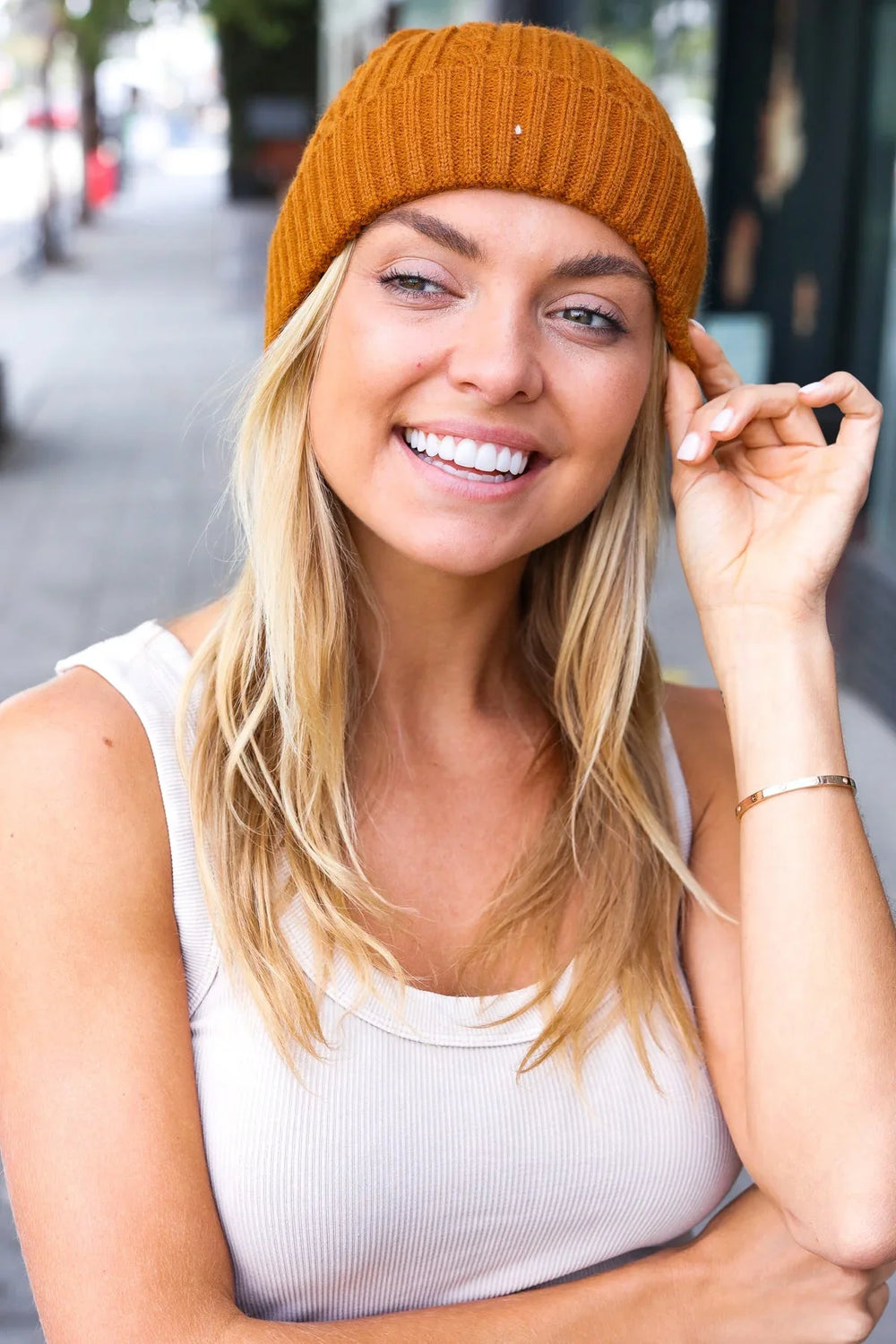 Camel Cable Knit Beanie - Coeur de la Mode