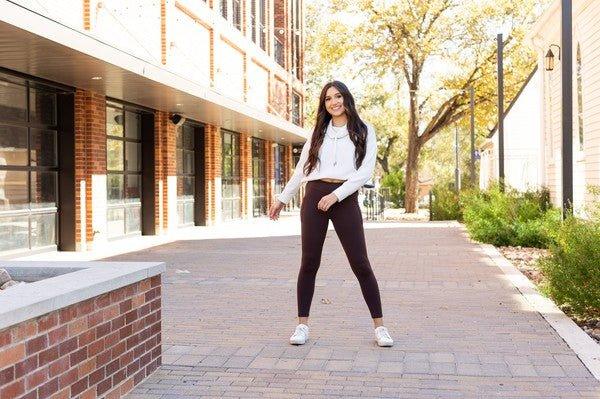 Brown FLEECE Full Length Leggings with Pockets - Coeur de la Mode
