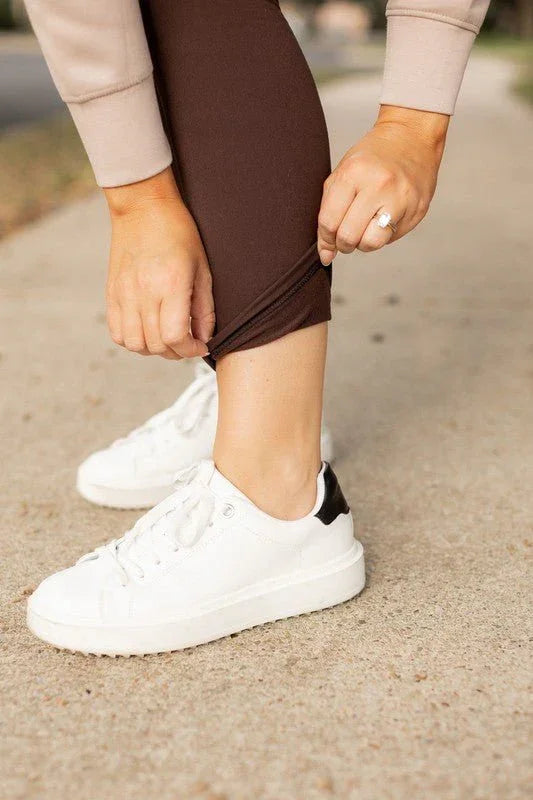 Brown FLEECE Full Length Leggings with Pockets - Coeur de la Mode