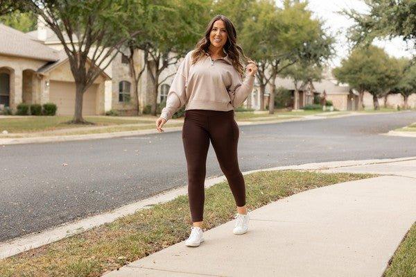 Brown FLEECE Full Length Leggings with Pockets - Coeur de la Mode