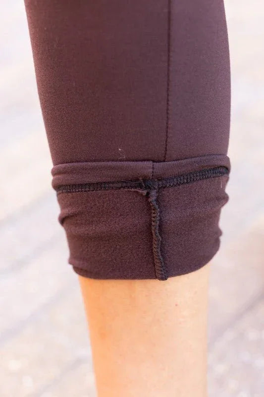 Brown FLEECE Full Length Leggings with Pockets - Coeur de la Mode